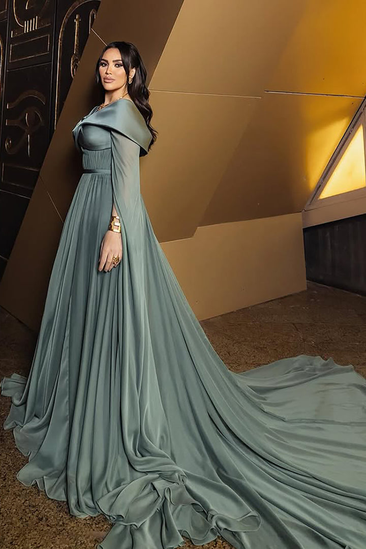 Off-The-Shoulder Satin Column Dress