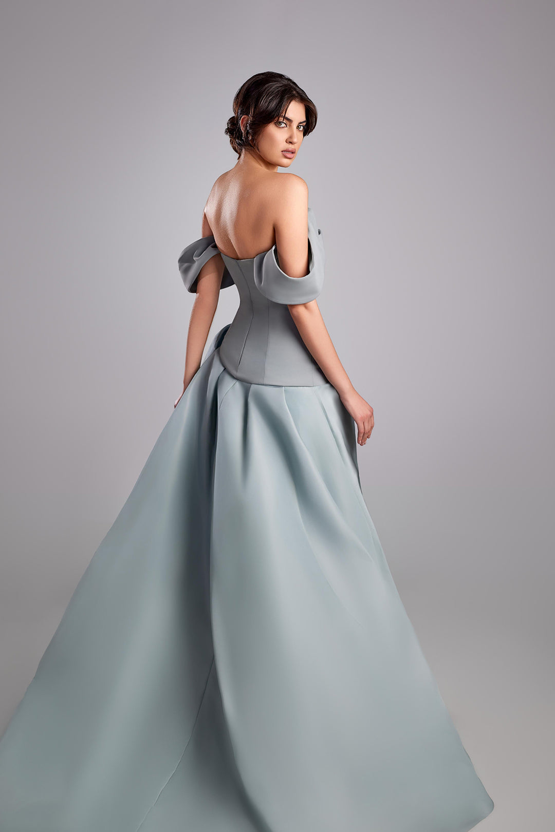 Off-The-Shoulder Cape-Swept A-Line Dress