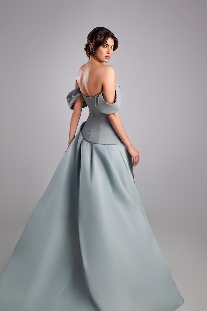 Off-The-Shoulder Cape-Swept A-Line Dress