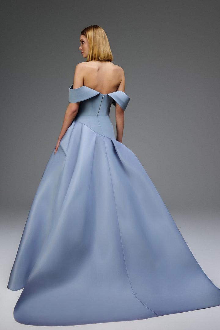 Off-The-Shoulder Cape-Swept A-Line Dress