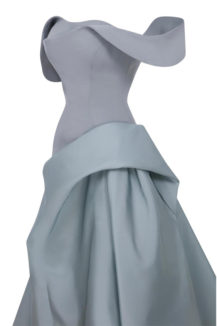 Off-The-Shoulder Cape-Swept A-Line Dress