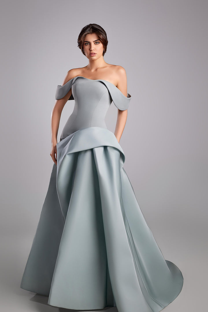 Off-The-Shoulder Cape-Swept A-Line Dress