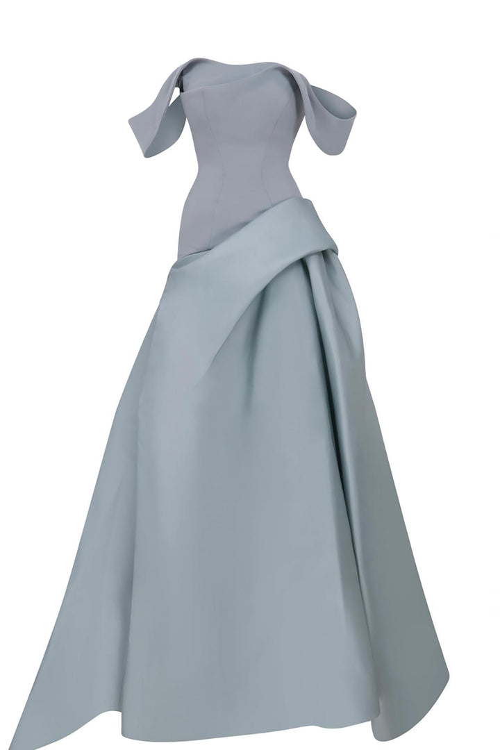 Off-The-Shoulder Cape-Swept A-Line Dress