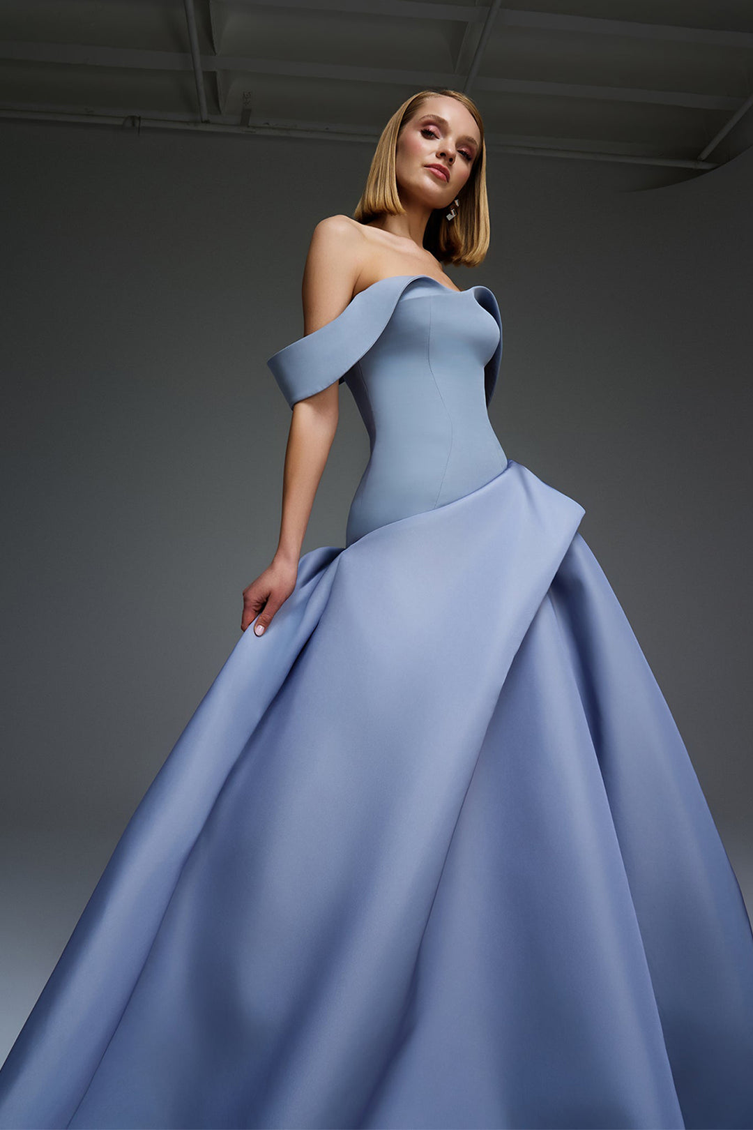 Off-The-Shoulder Cape-Swept A-Line Dress