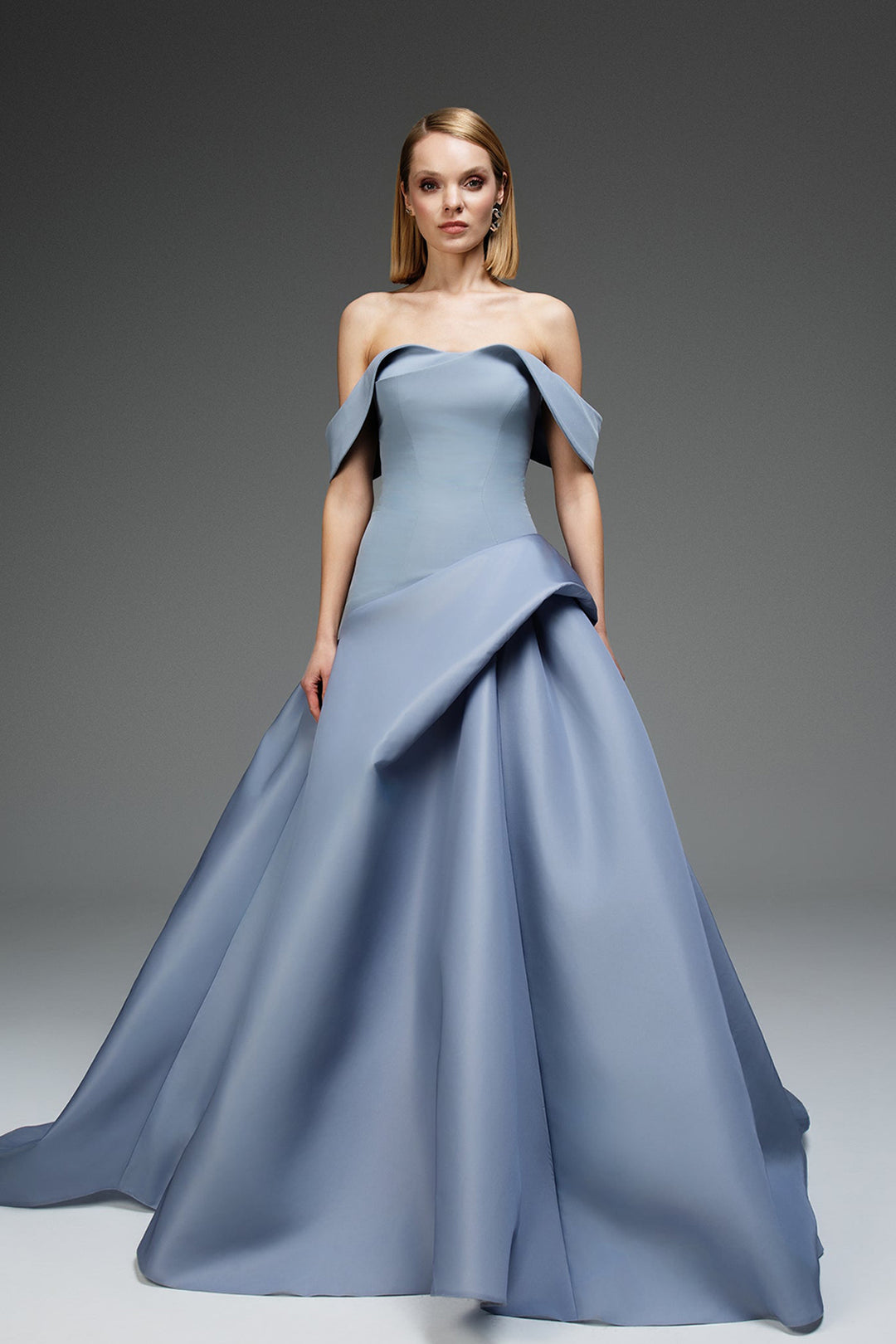 Off-The-Shoulder Cape-Swept A-Line Dress