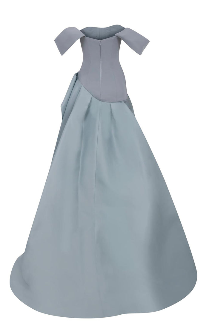 Off-The-Shoulder Cape-Swept A-Line Dress