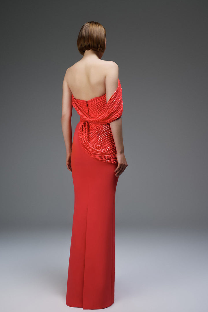 Off-The-Shoulder Satin Column Dress