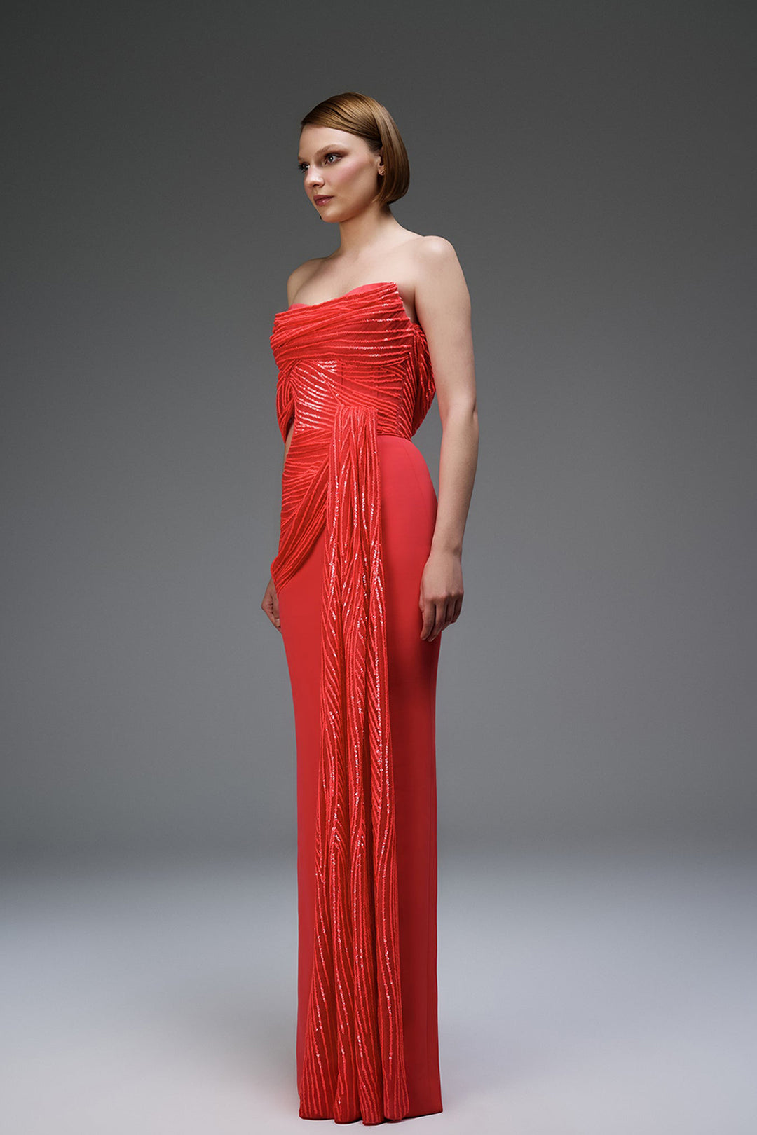 Off-The-Shoulder Satin Column Dress