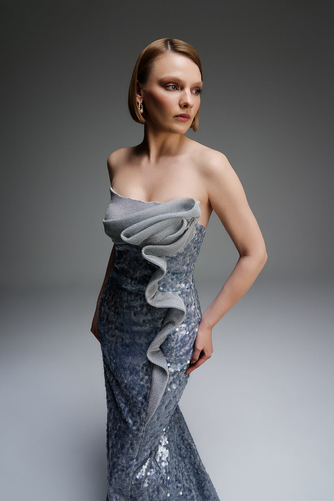 Off-The-Shoulder Sequin Column Dress