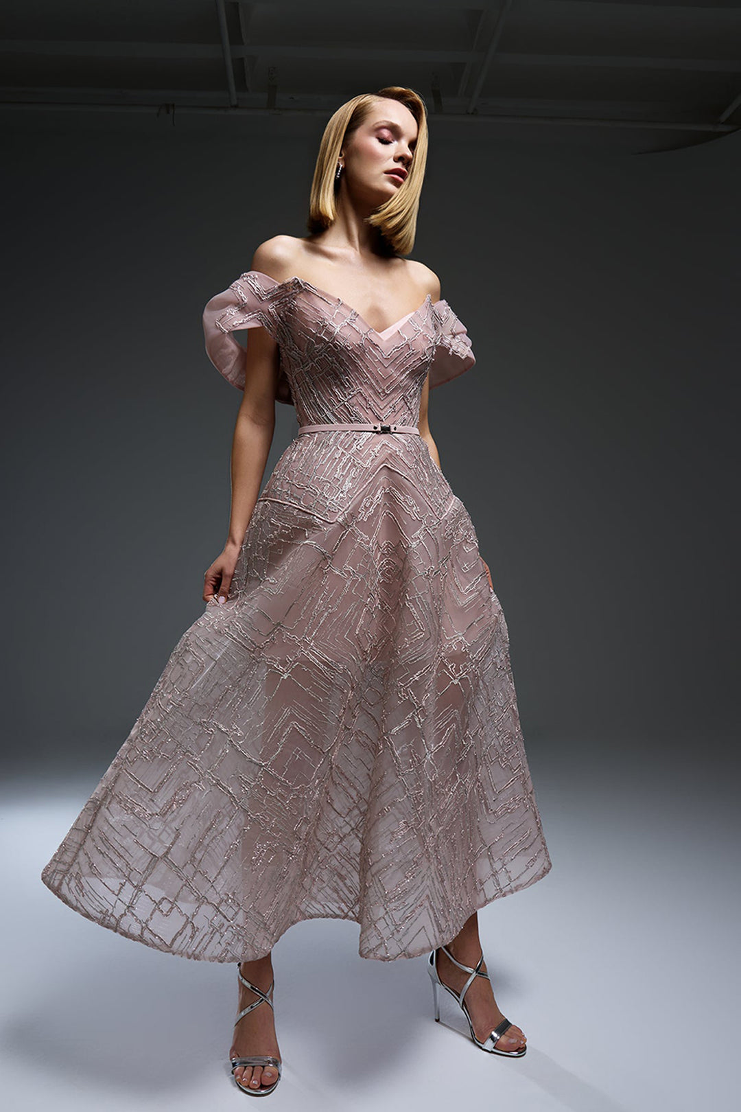 Off-The-Shoulder Cape A-Line Dress