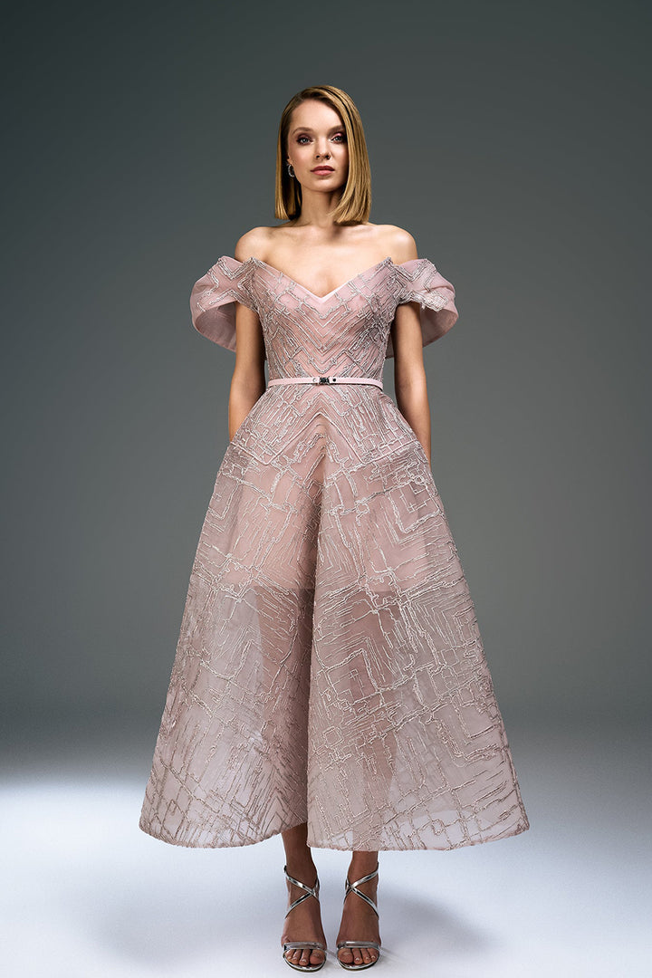 Off-The-Shoulder Cape A-Line Dress