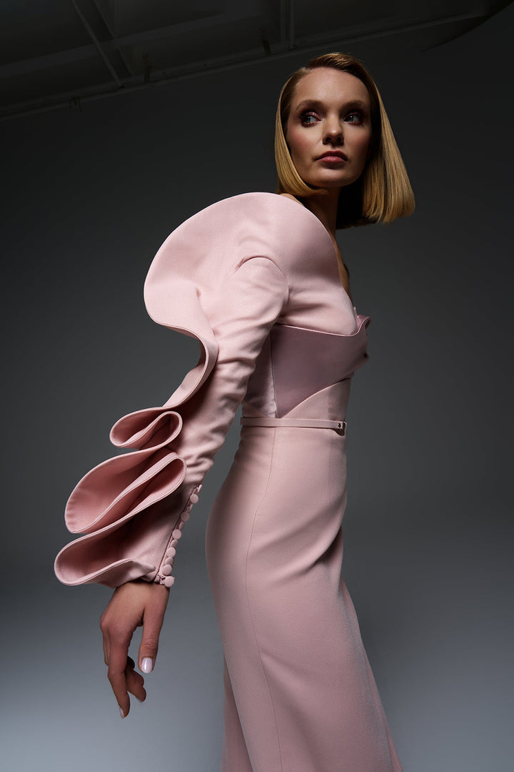 Asymmetric Off-The-Shoulder Cape Dress