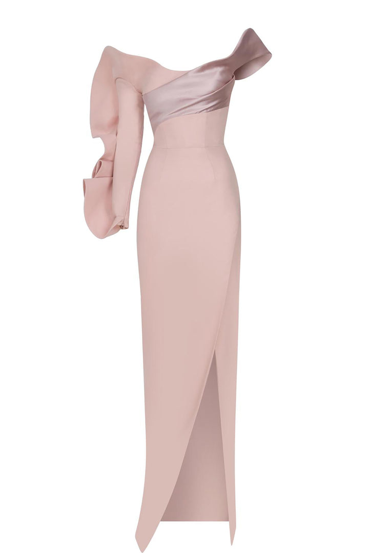 Asymmetric Off-The-Shoulder Cape Dress