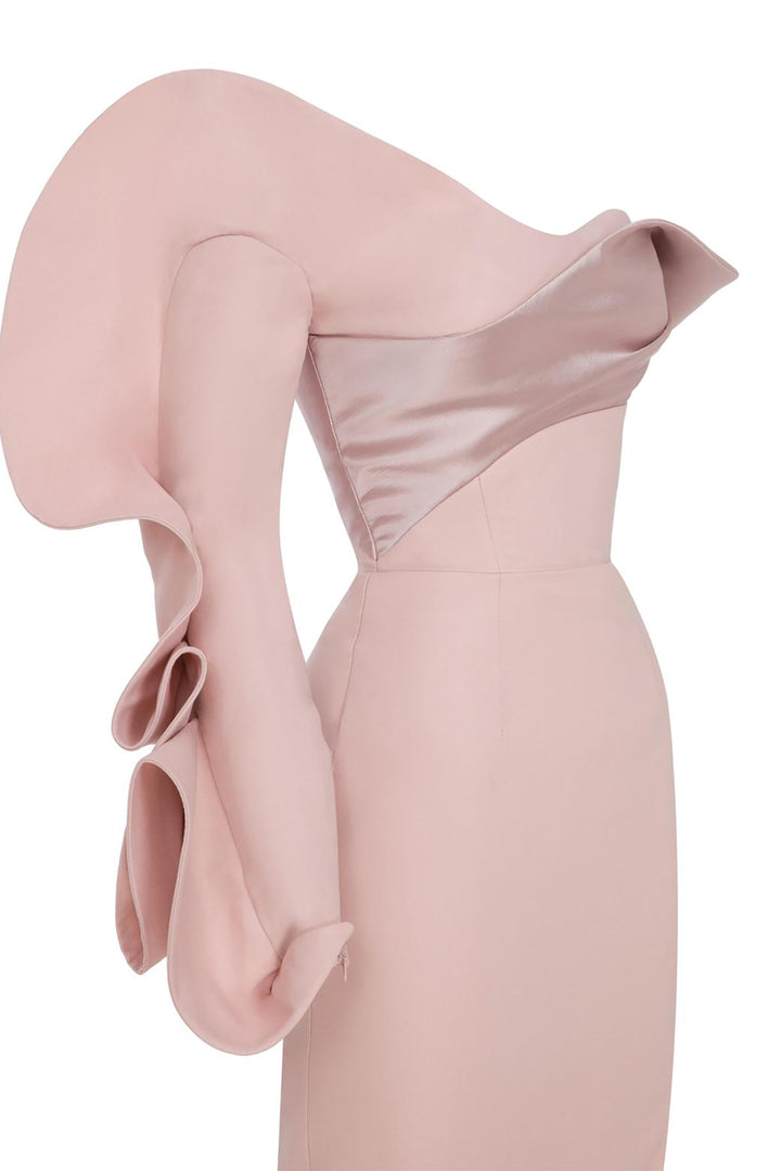 Asymmetric Off-The-Shoulder Cape Dress