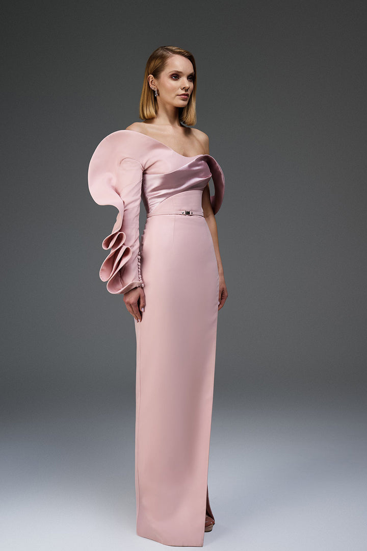 Asymmetric Off-The-Shoulder Cape Dress