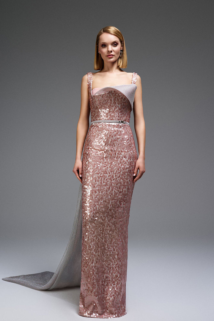 Off-The-Shoulder Cape Extension Column Dress