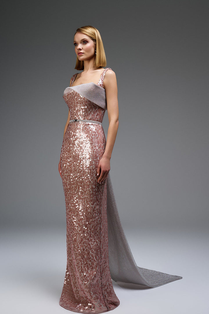 Off-The-Shoulder Cape Extension Column Dress