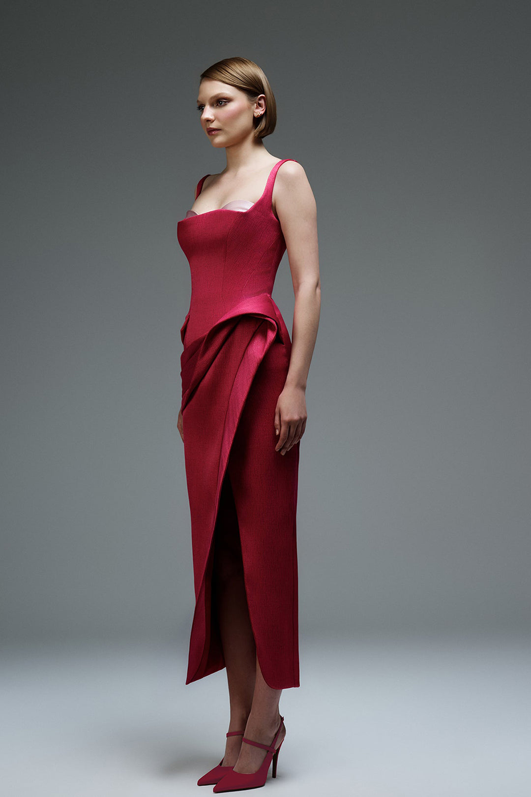 Off-The-Shoulder Cape Midi Dress