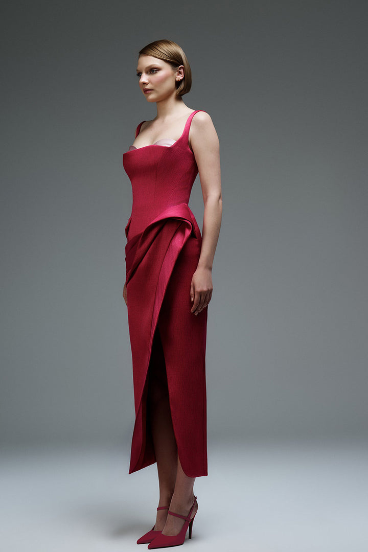 Off-The-Shoulder Cape Midi Dress