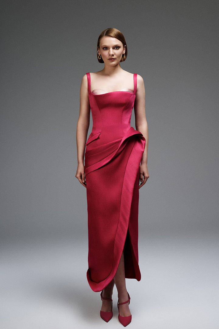 Off-The-Shoulder Cape Midi Dress