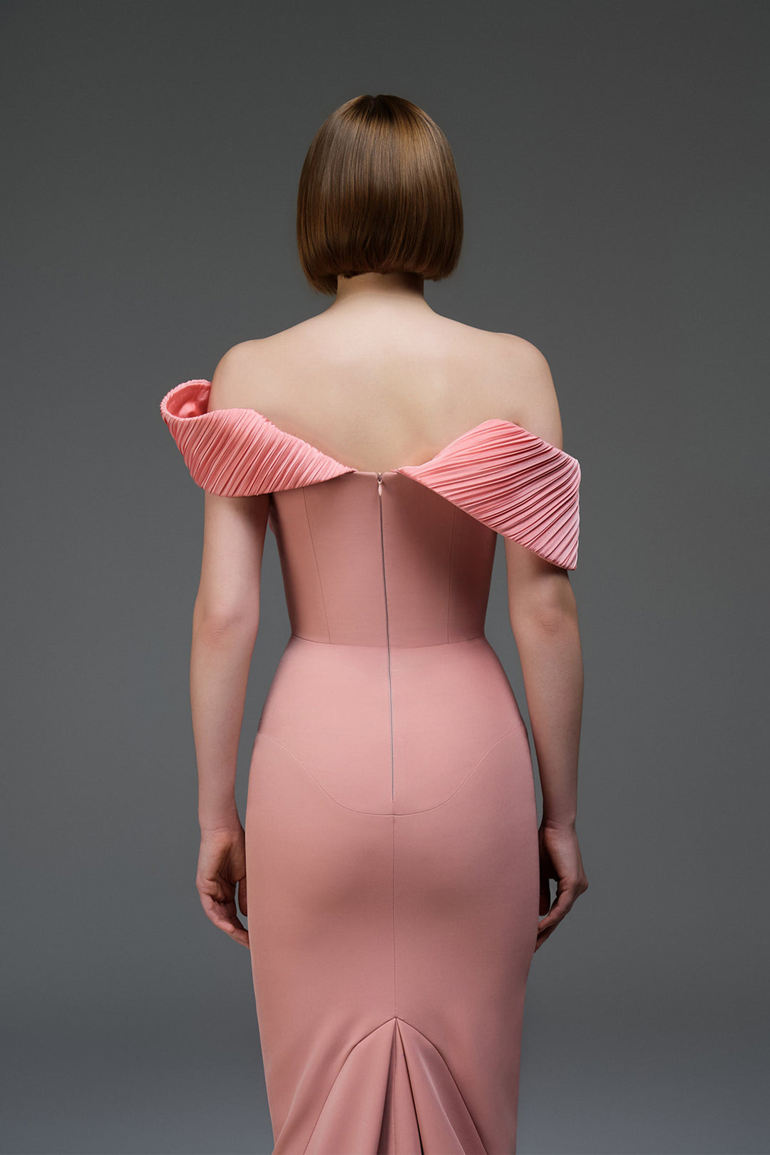 Satin Floor-Length Dress with Off-The-Shoulder Draped Neckline