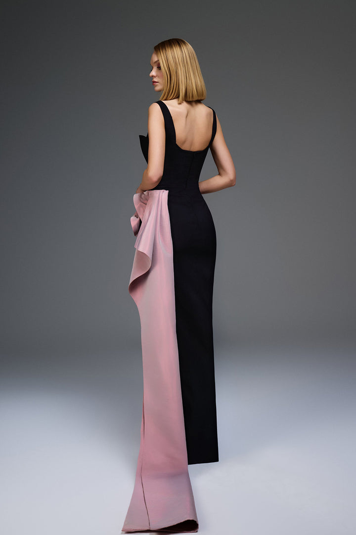 Sleeveless Column Dress with Cascading Sash Knot