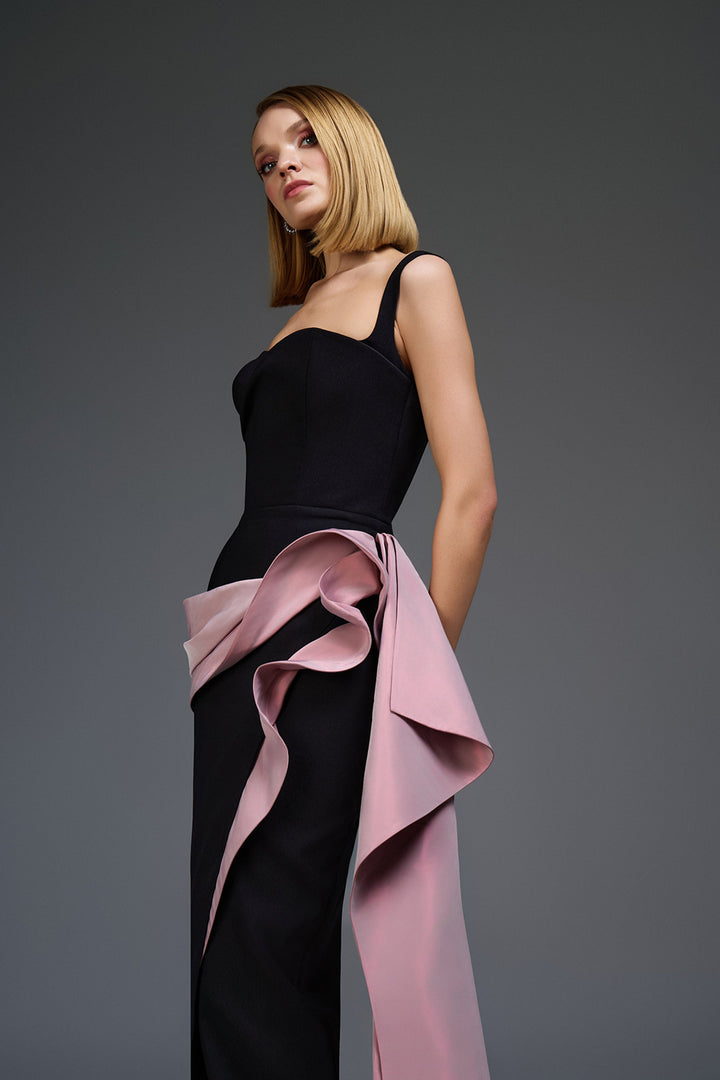 Sleeveless Column Dress with Cascading Sash Knot