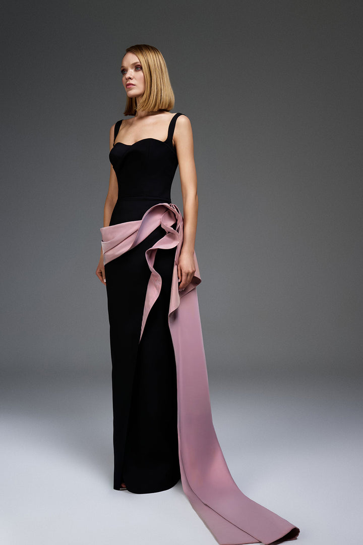 Sleeveless Column Dress with Cascading Sash Knot