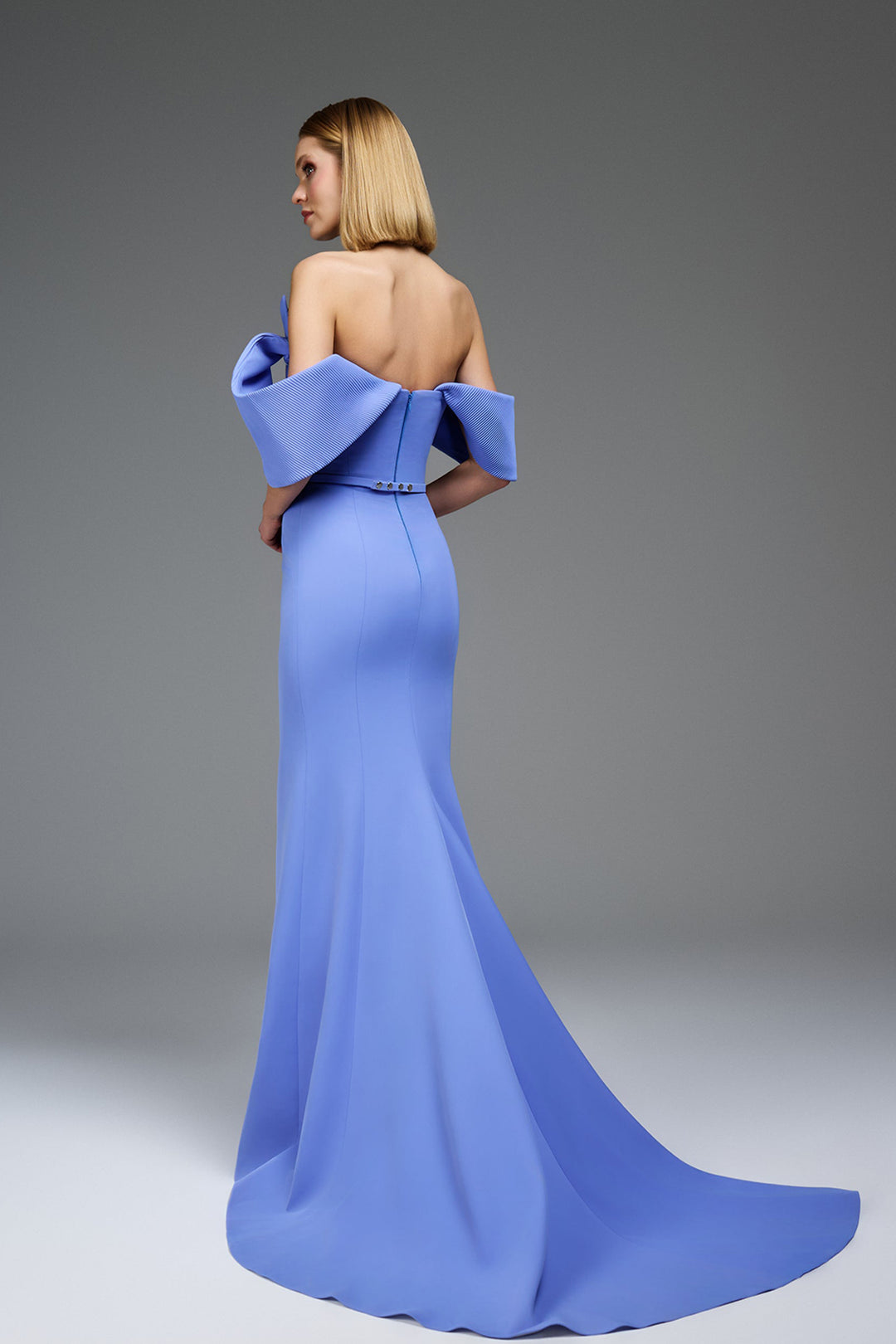 Off-The-Shoulder Bow-Sleeve Dress with Column Silhouette