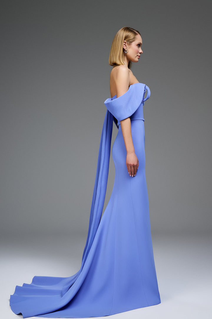 Off-The-Shoulder Bow-Sleeve Dress with Column Silhouette