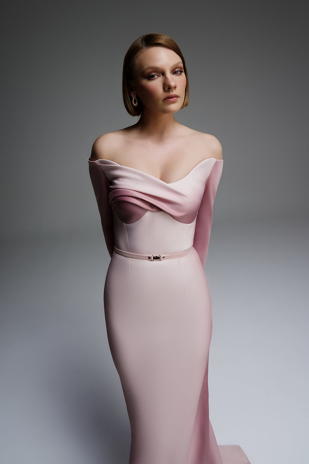 Off-The-Shoulder Mermaid Dress with Draped Waist Belt