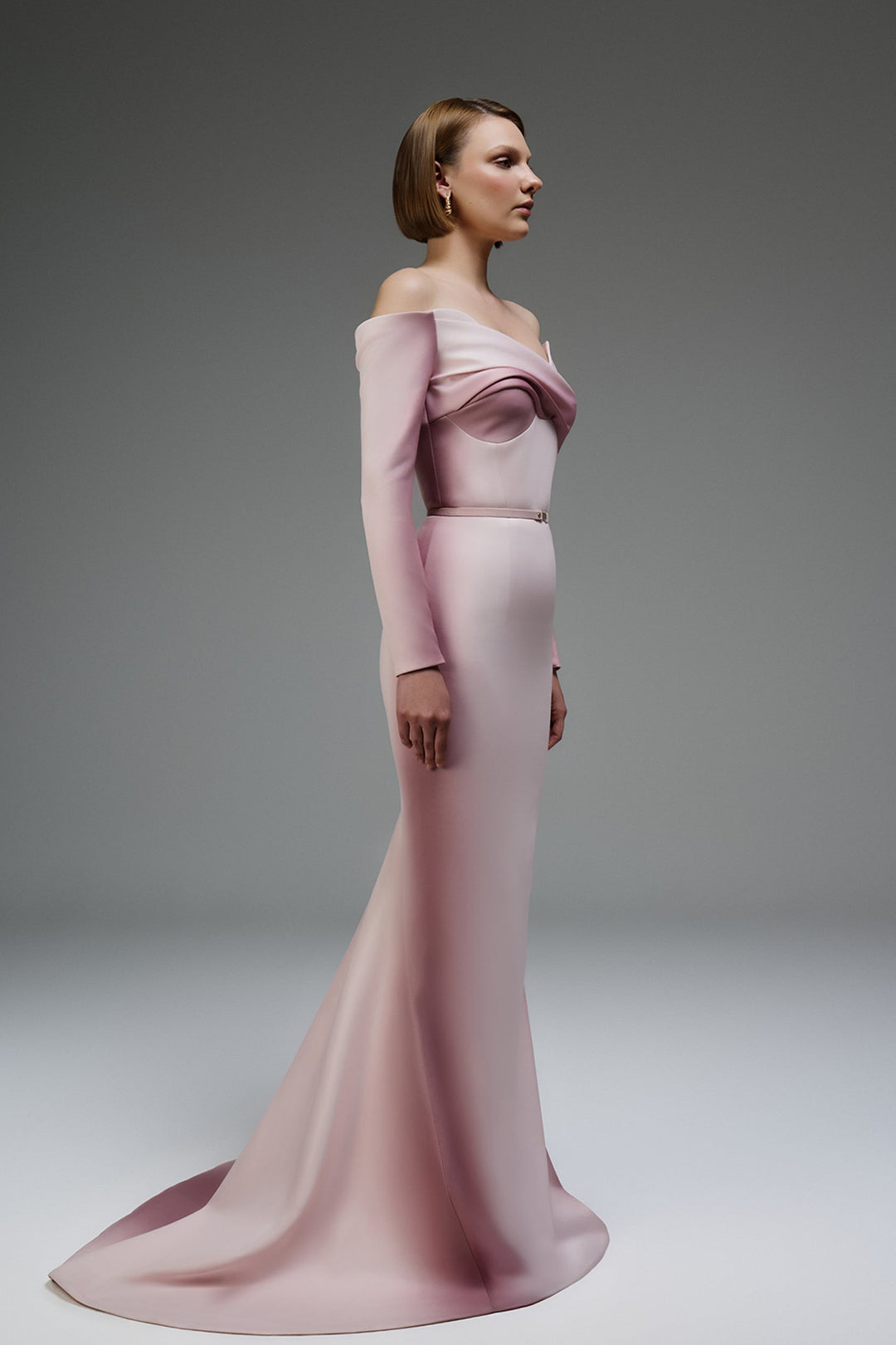 Off-The-Shoulder Mermaid Dress with Draped Waist Belt