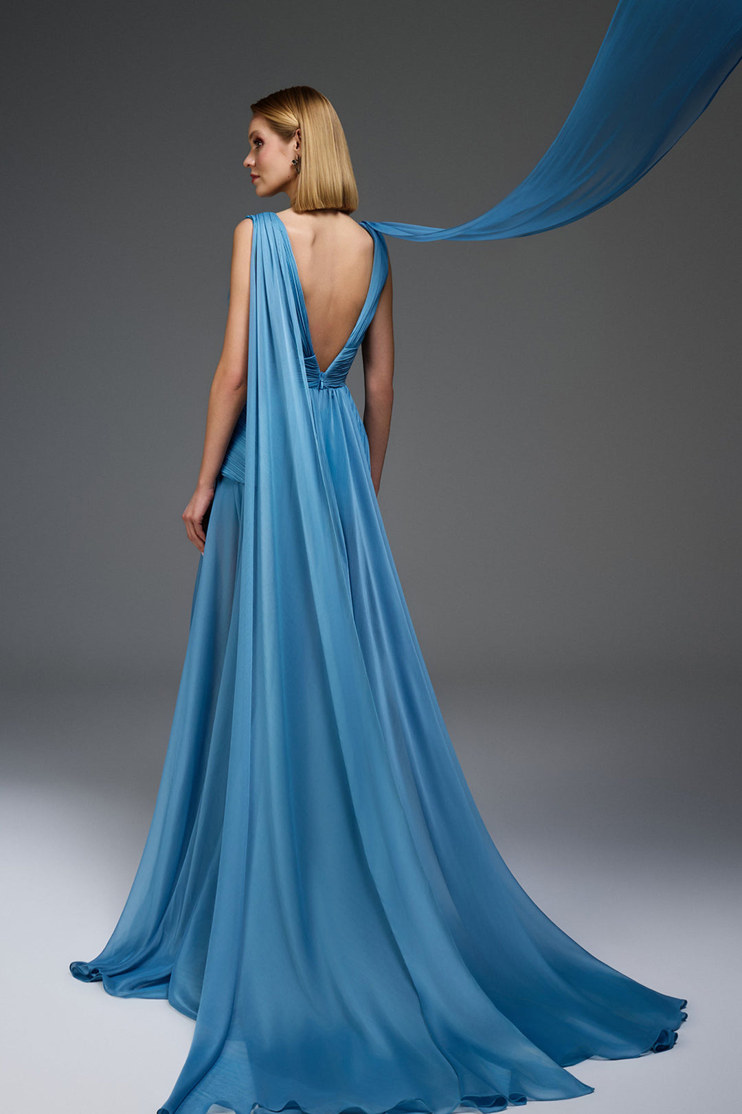 A-Line Floor-Length Dress with Pleated Bodice