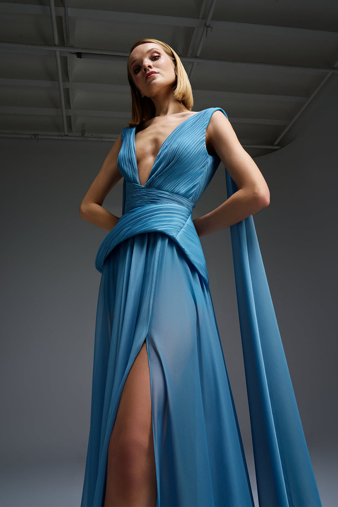 A-Line Floor-Length Dress with Pleated Bodice
