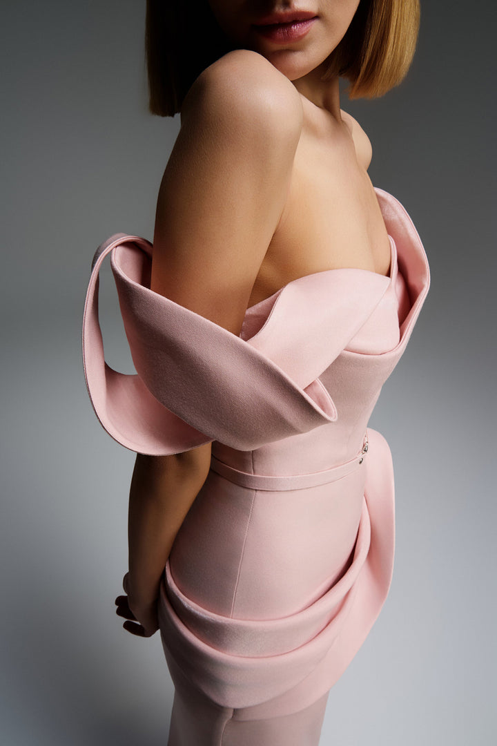 A-Line Satin Dress With Off-The-Shoulder Ruffles
