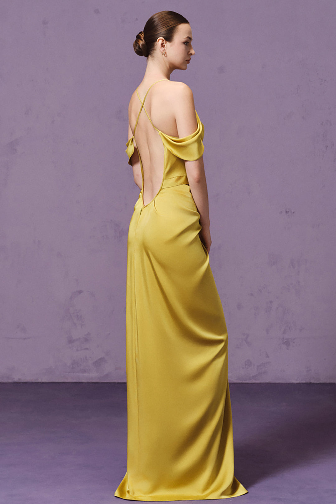 3D Floral with Cowl-Neck and Off-The-Shoulder Satin Dress