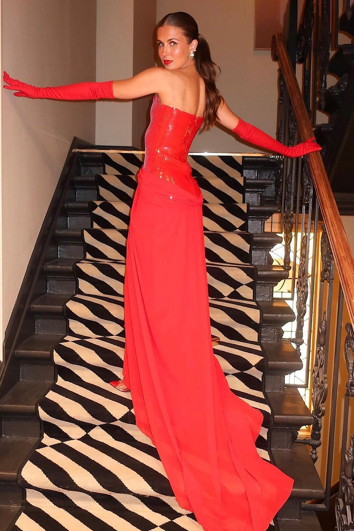 Sequin Mermaid Dress with Draped Tulle Skirt