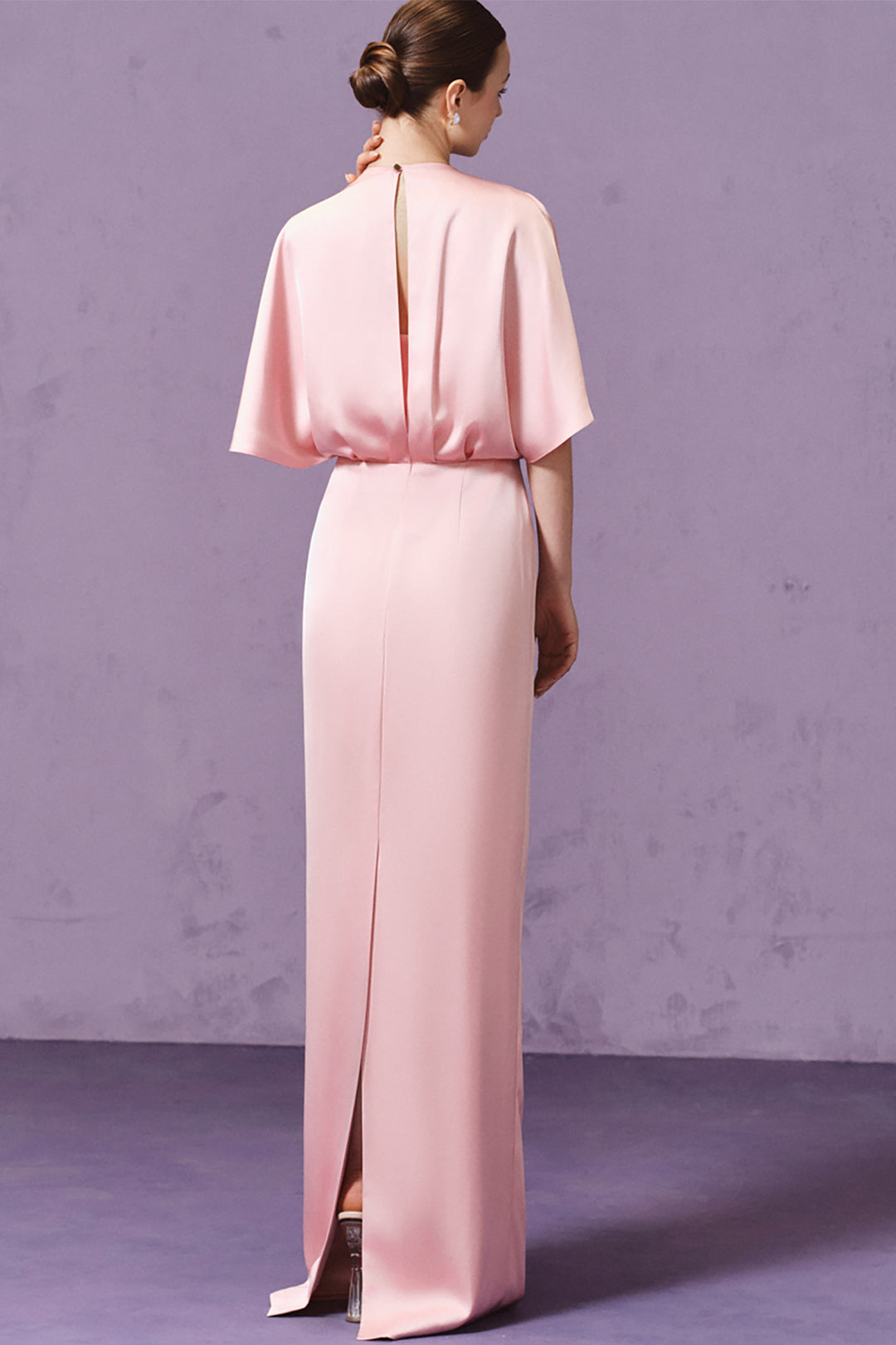 Batwing Short Sleeve Draped Long Dress