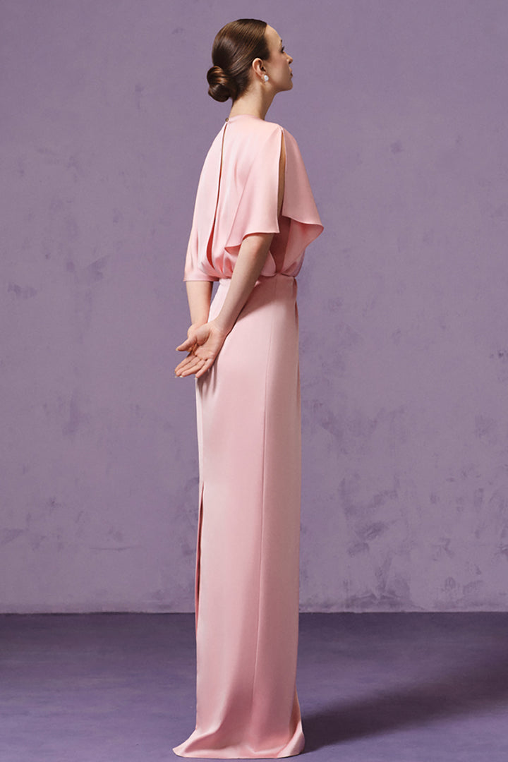 Batwing Short Sleeve Draped Long Dress