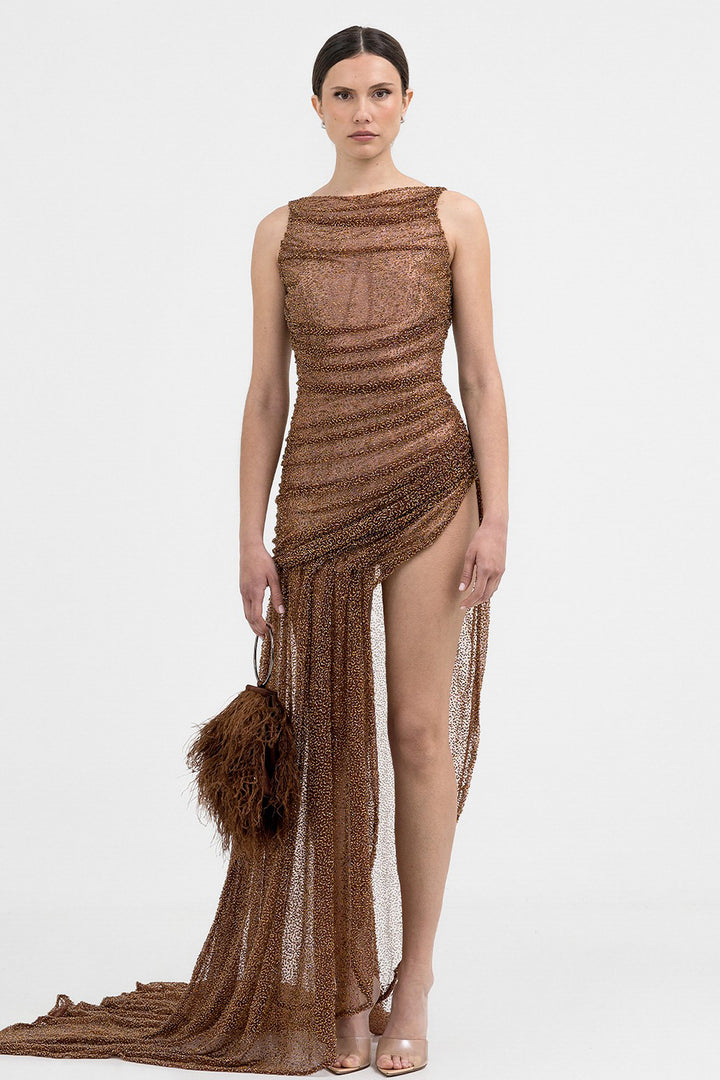 Mini Dress with Rhinestones and Side Slit
