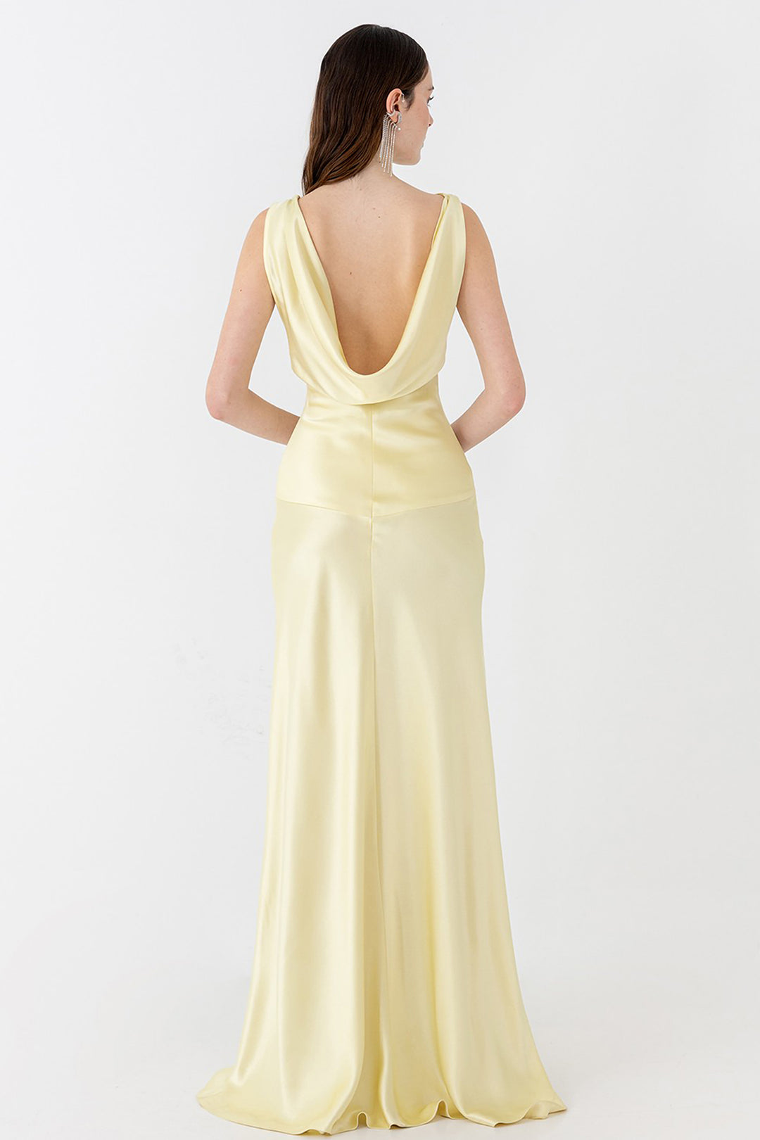 Draped Boatneck Satin Dress White / FR 48