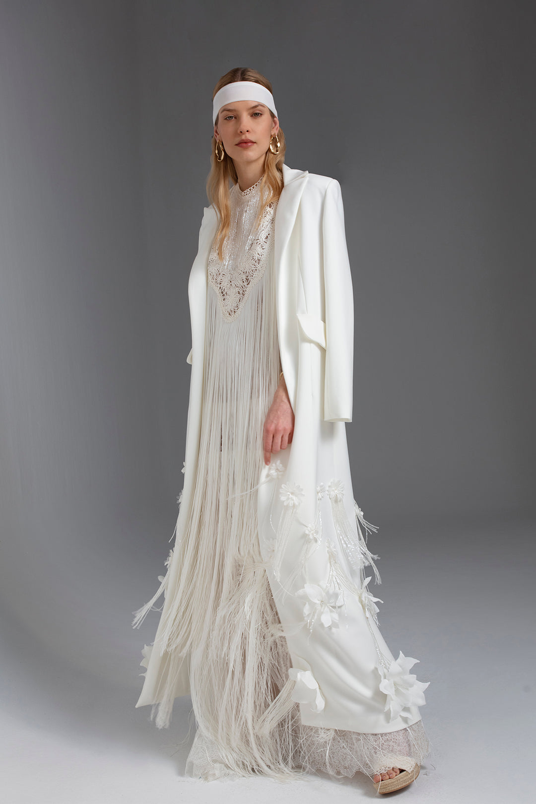 Wedding Dress with Halter Neckline, Lace, Macram, and Fringes M.R DESIGN Wedding Dress with Halter Neckline, Lace, Macram, and Fringes M.R DESIGN