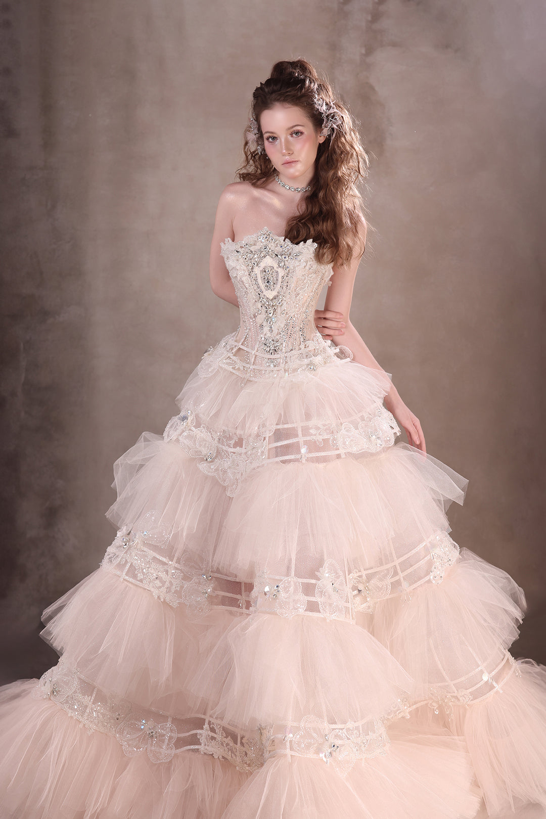 A-line Dress with Beaded Corset and Tutu Blush / FR 44