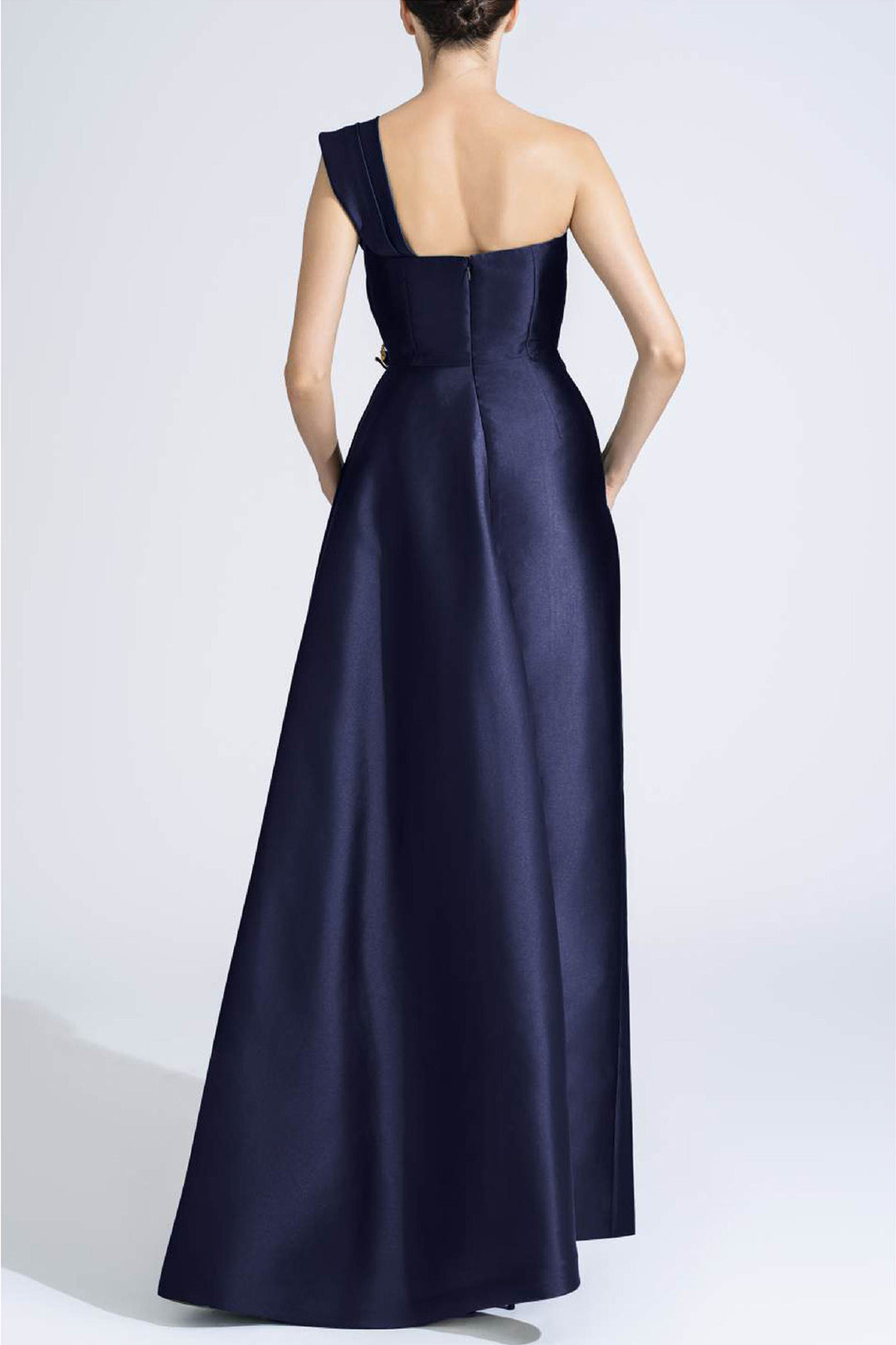 One-Shoulder Navy Dress with Train