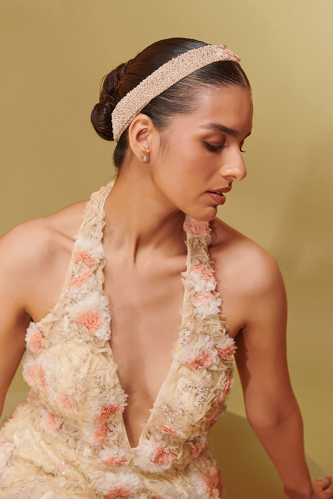 Mesh and Crepe Midi Dress