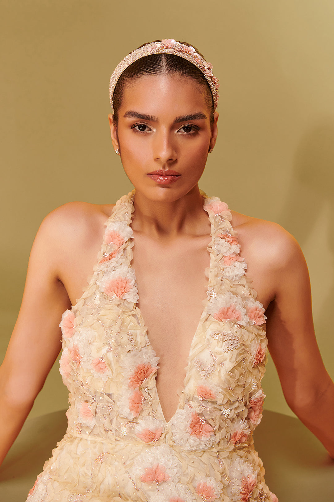 Mesh and Crepe Midi Dress