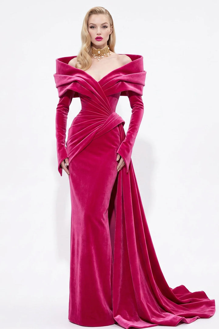 Sculptural Off-The-Shoulder V-Neck Dress