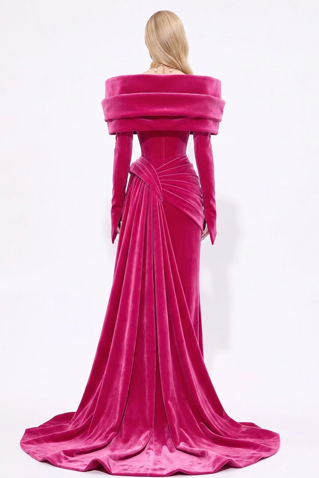 Sculptural Off-The-Shoulder V-Neck Dress
