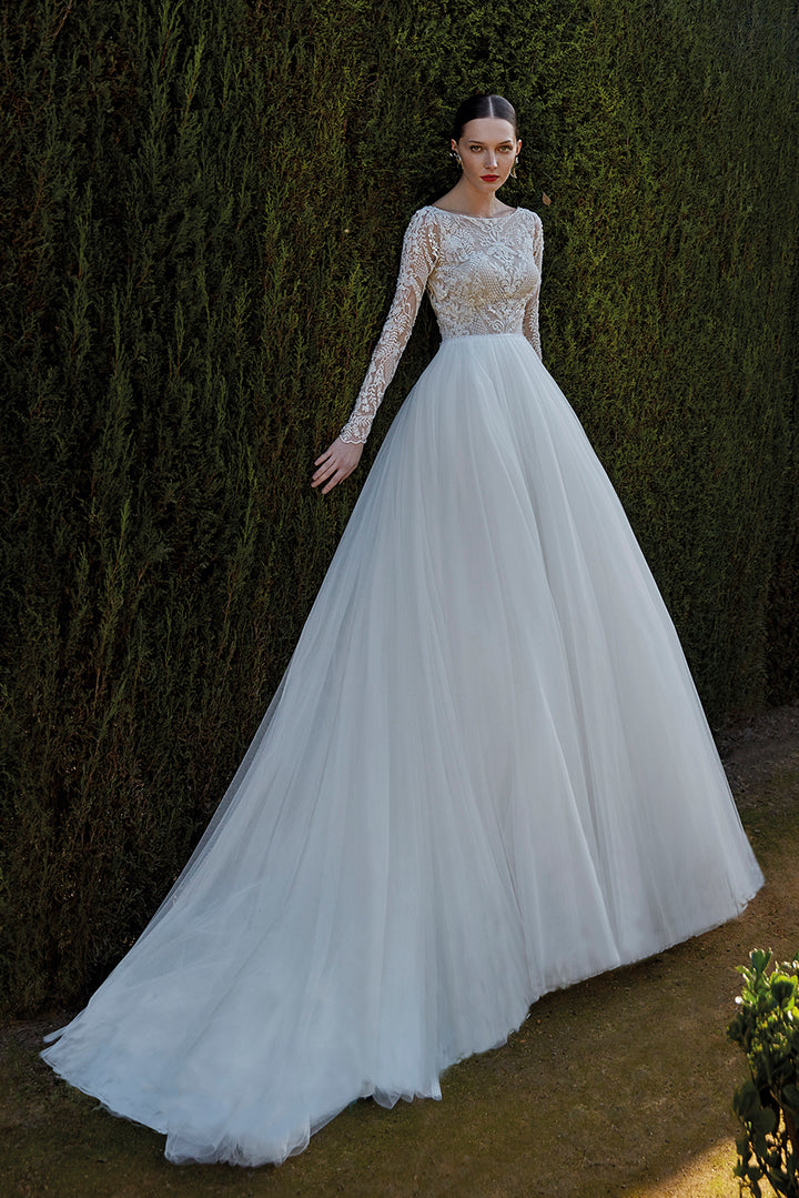 Tulle Long-Sleeved Princess Wedding Dress