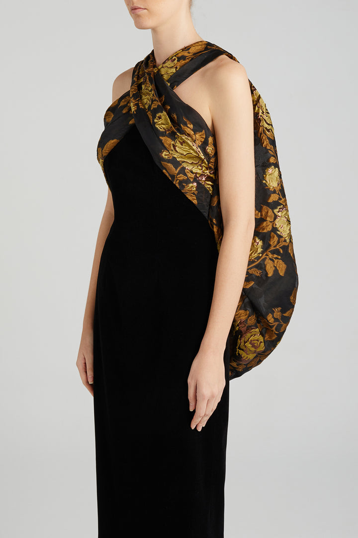 Cocoon-Draped Halter Dress